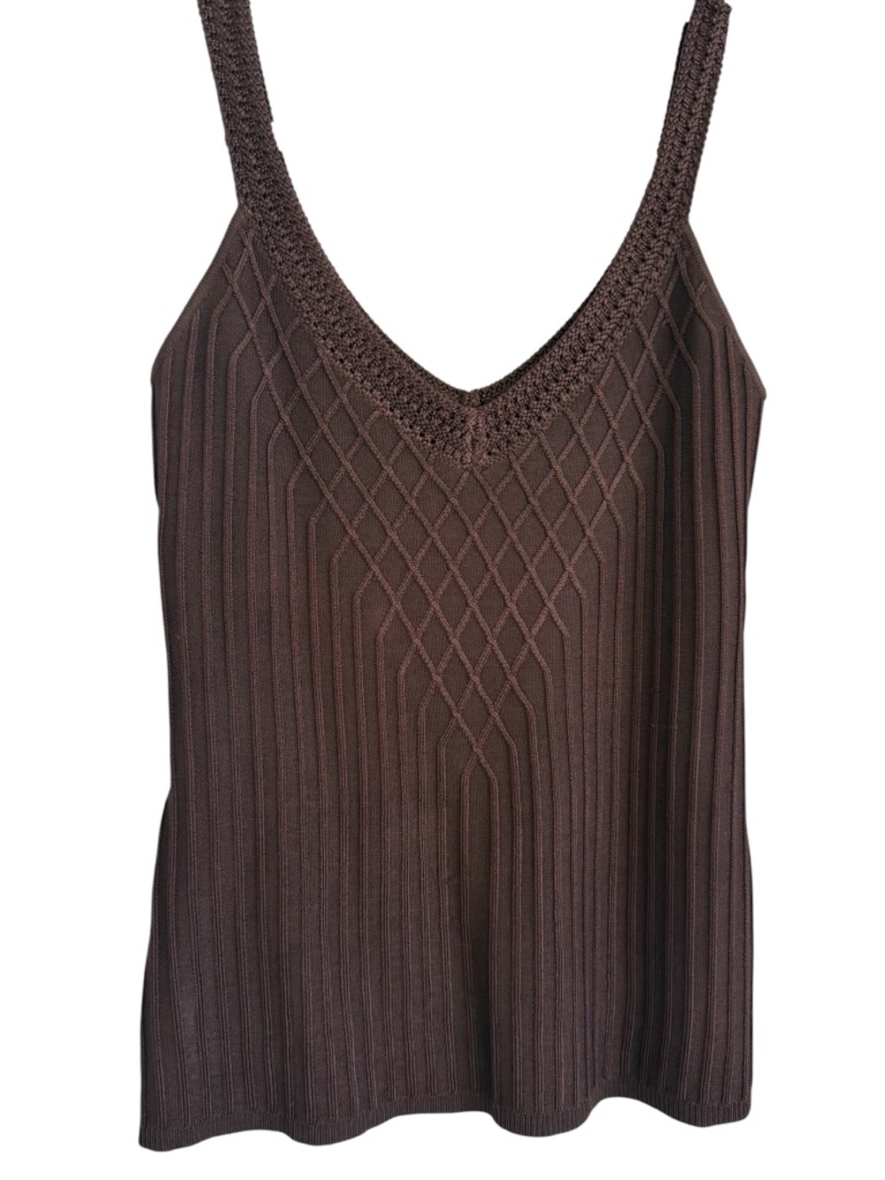 White House Black Market chocolate brown metallic stretchy crocheted tank top XS